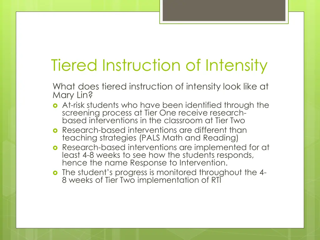 tiered instruction of intensity 1