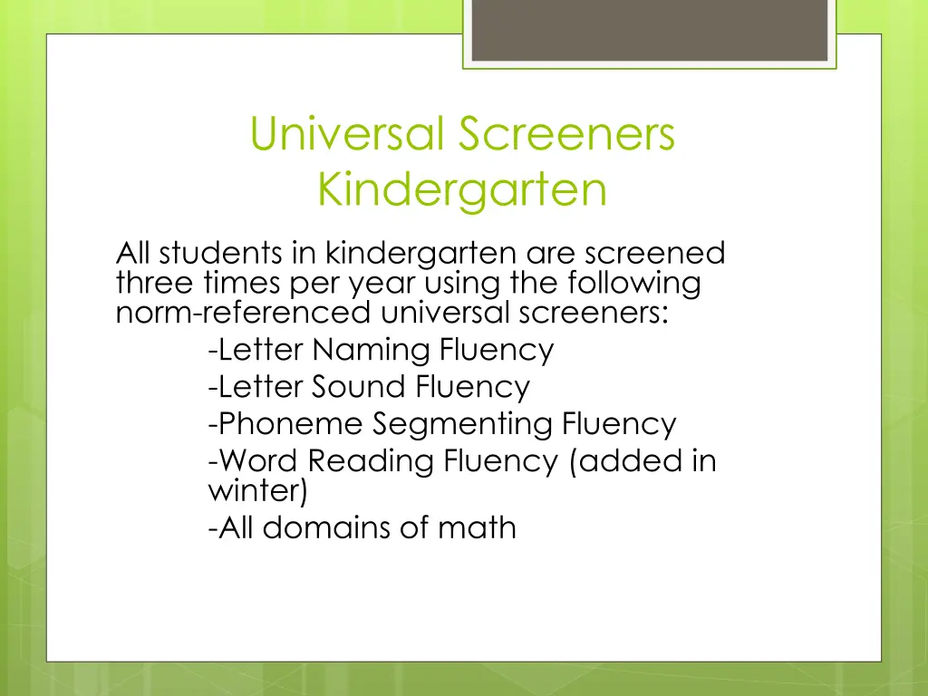 universal screeners kindergarten