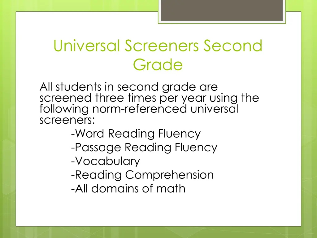 universal screeners second grade all students