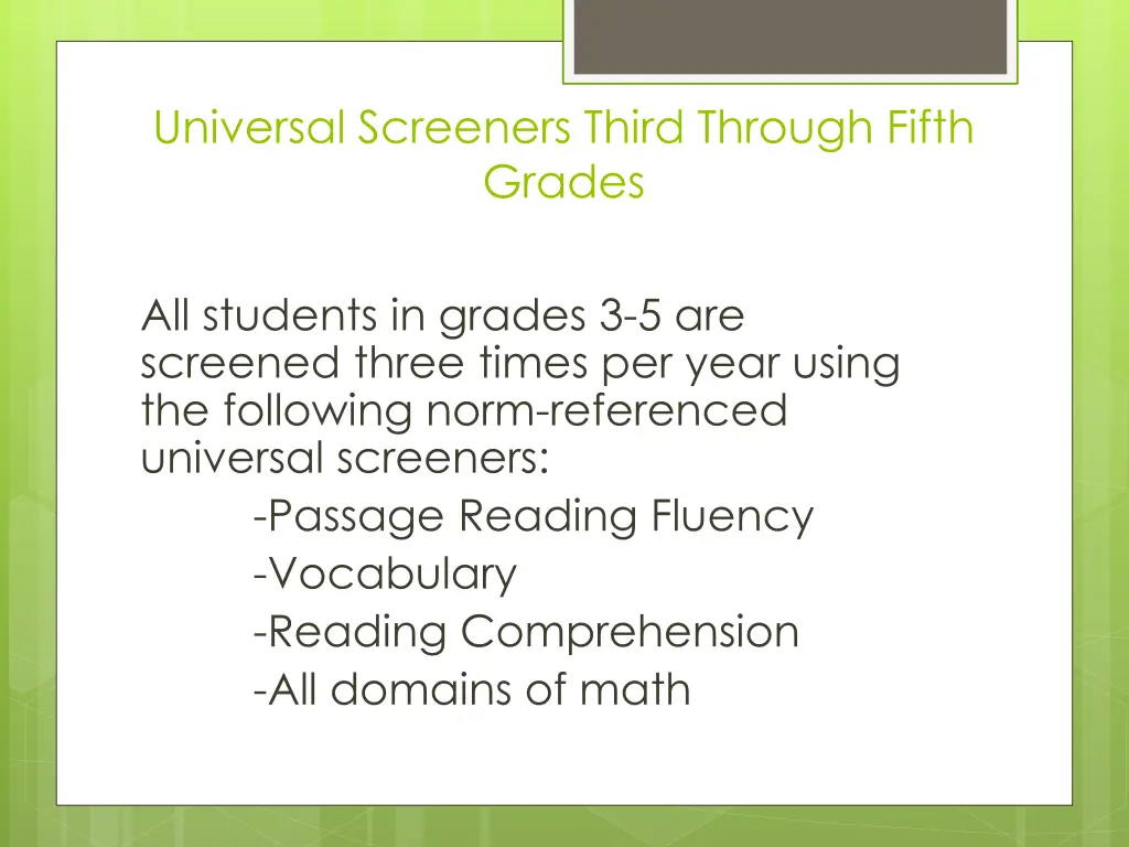universal screeners third through fifth grades
