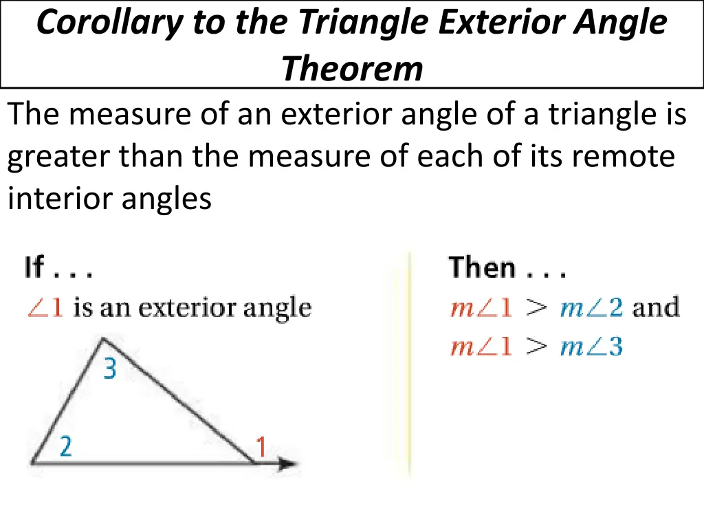 corollary to the triangle exterior angle theorem