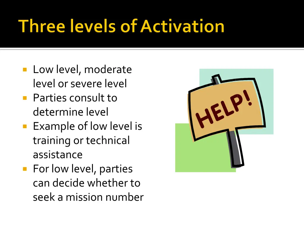 low level moderate level or severe level parties
