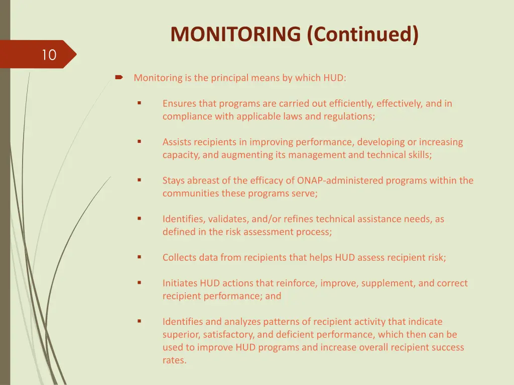 monitoring continued