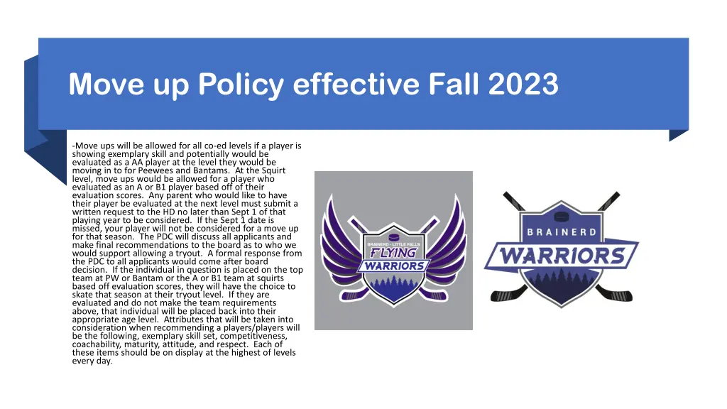 move up policy effective fall 2023