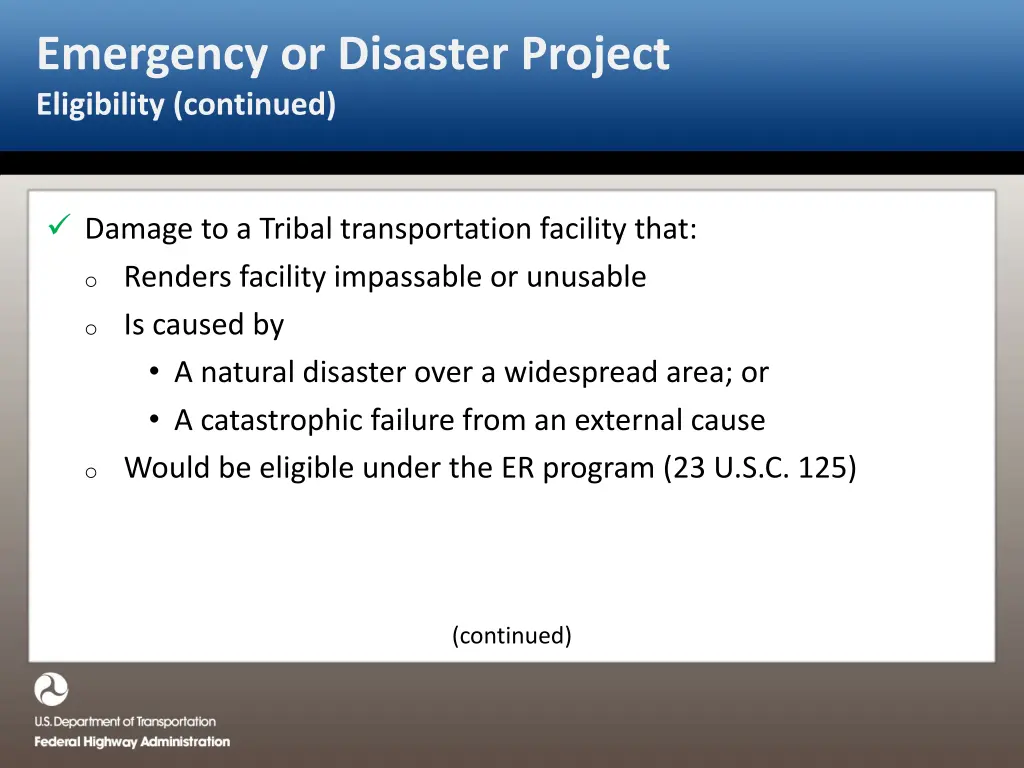 emergency or disaster project eligibility 2