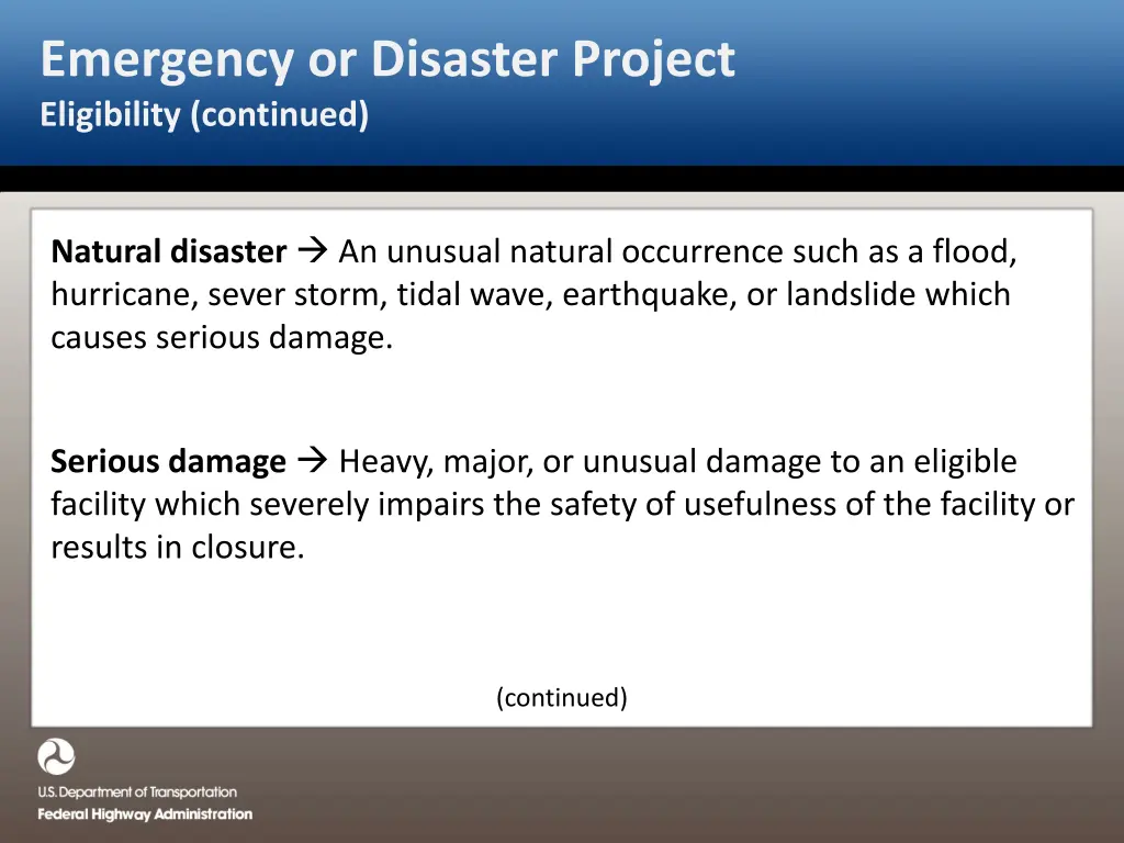 emergency or disaster project eligibility 4