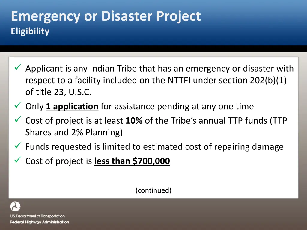 emergency or disaster project eligibility