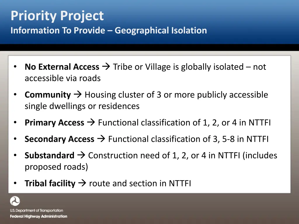 priority project information to provide
