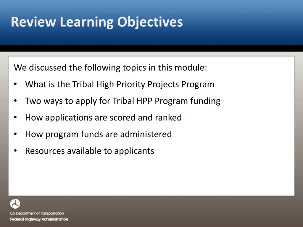 review learning objectives