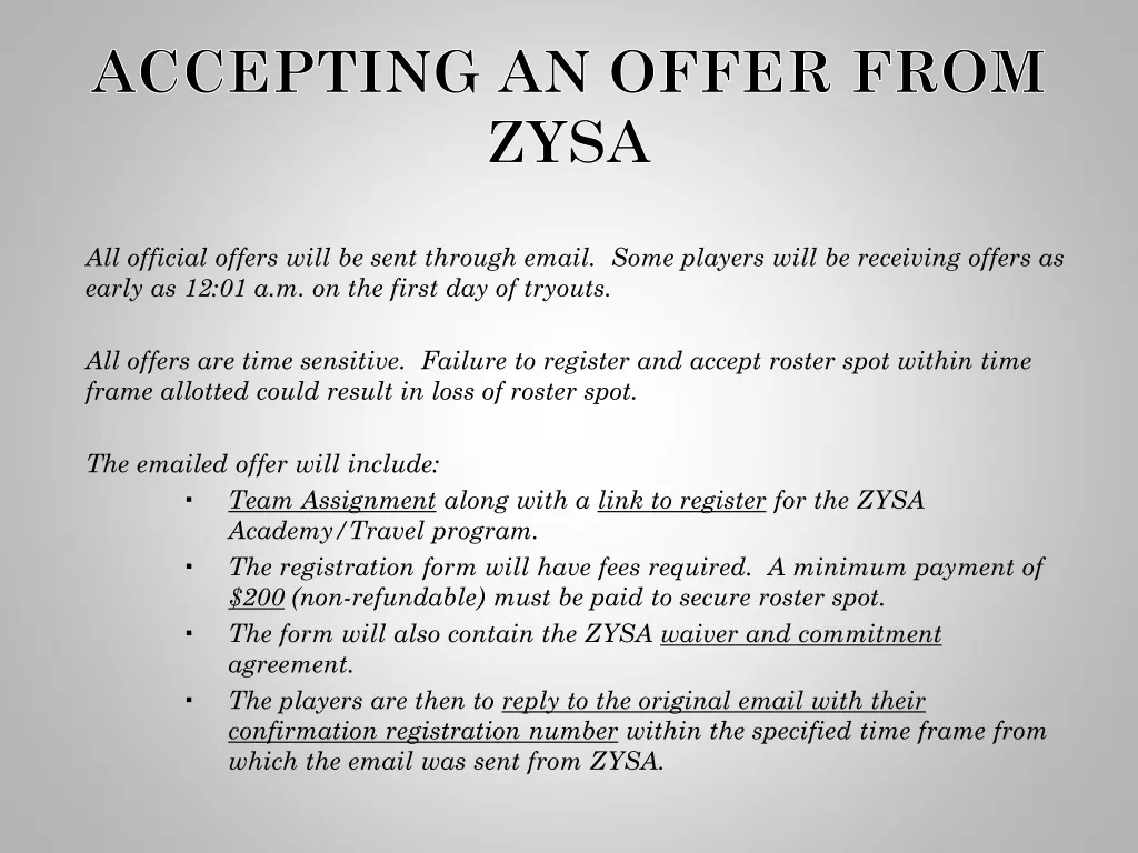accepting an offer from zysa