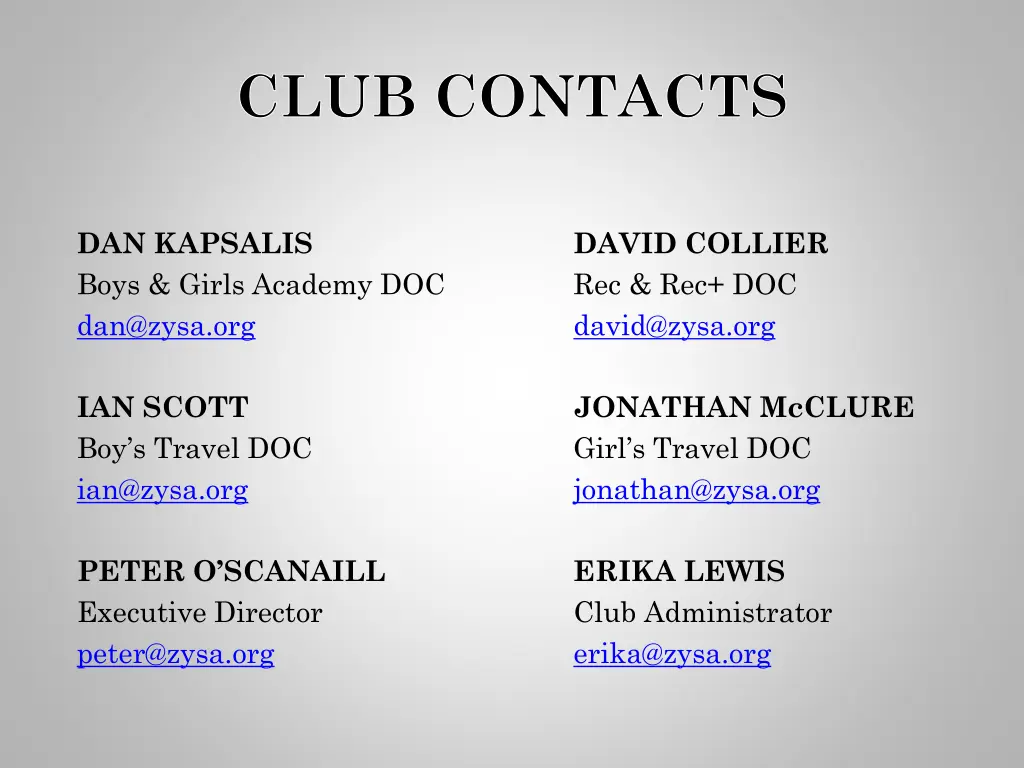 club contacts