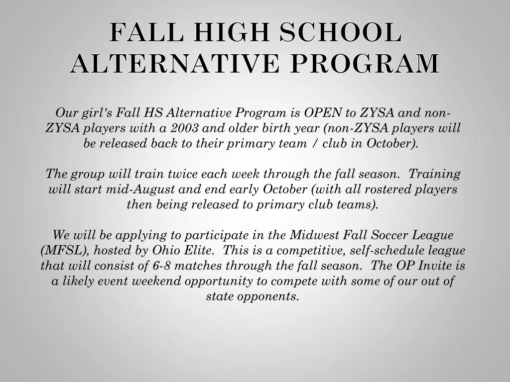 fall high school alternative program