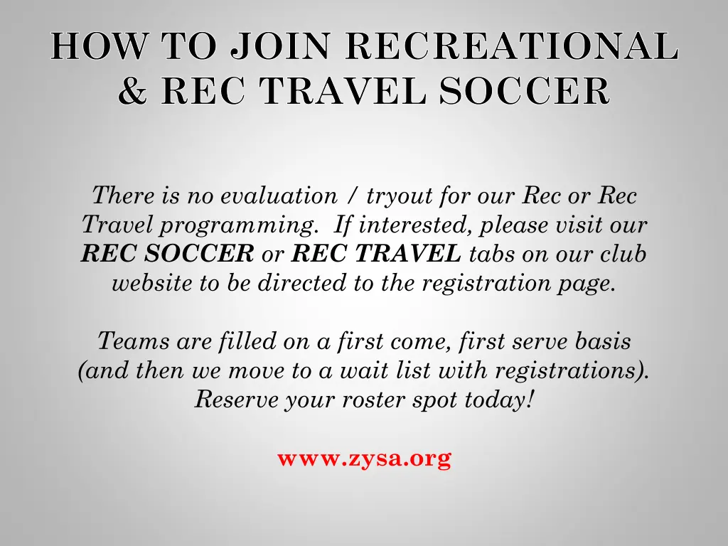 how to join recreational rec travel soccer