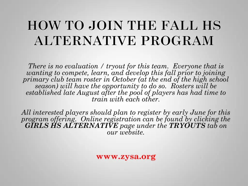 how to join the fall hs alternative program