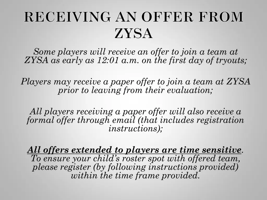 receiving an offer from zysa