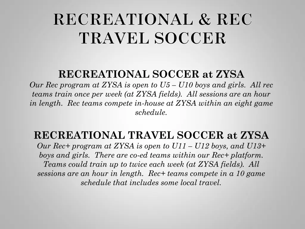 recreational rec travel soccer