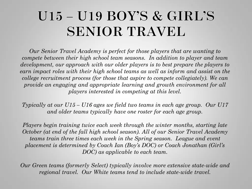u15 u19 boy s girl s senior travel