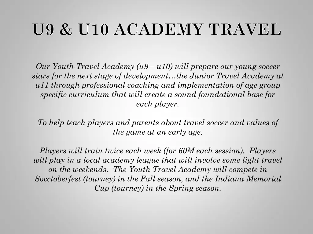 u9 u10 academy travel