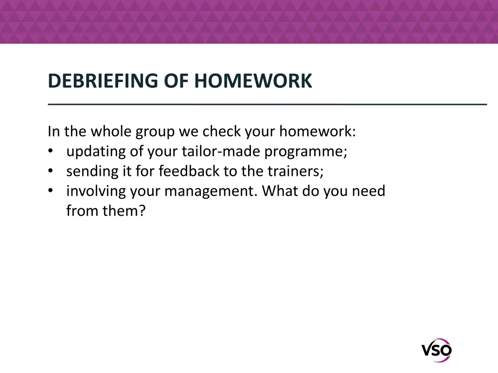 debriefing of homework