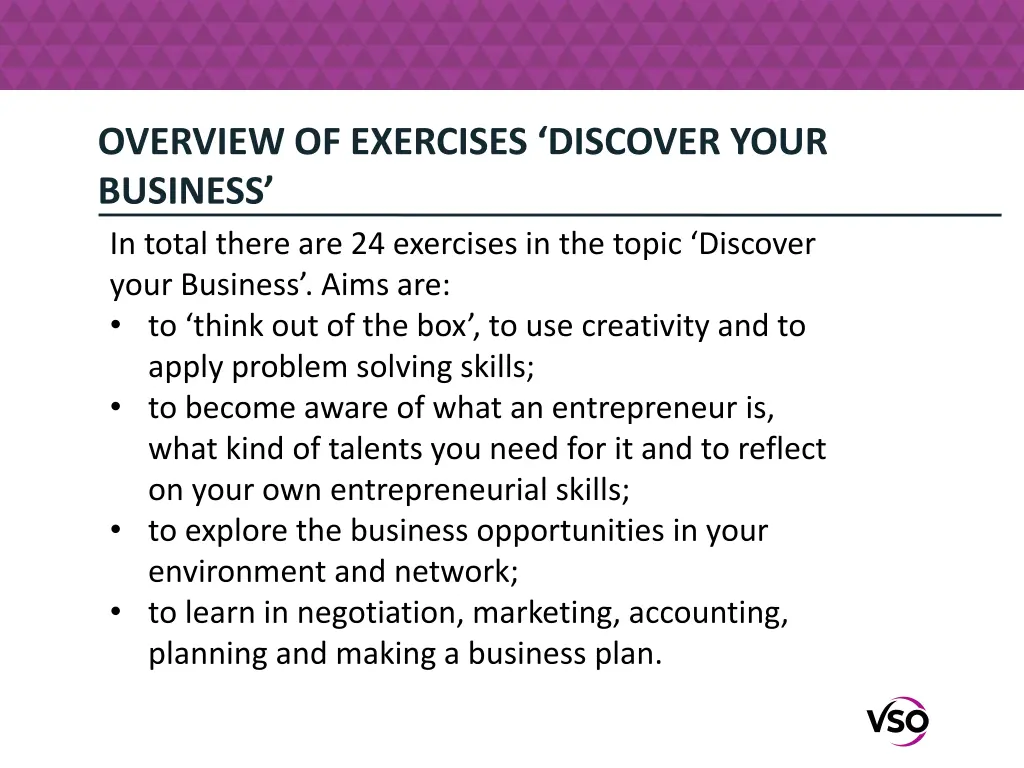 overview of exercises discover your business