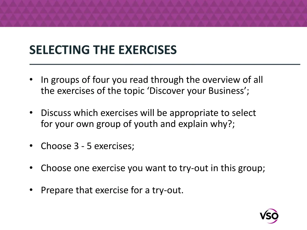 selecting the exercises