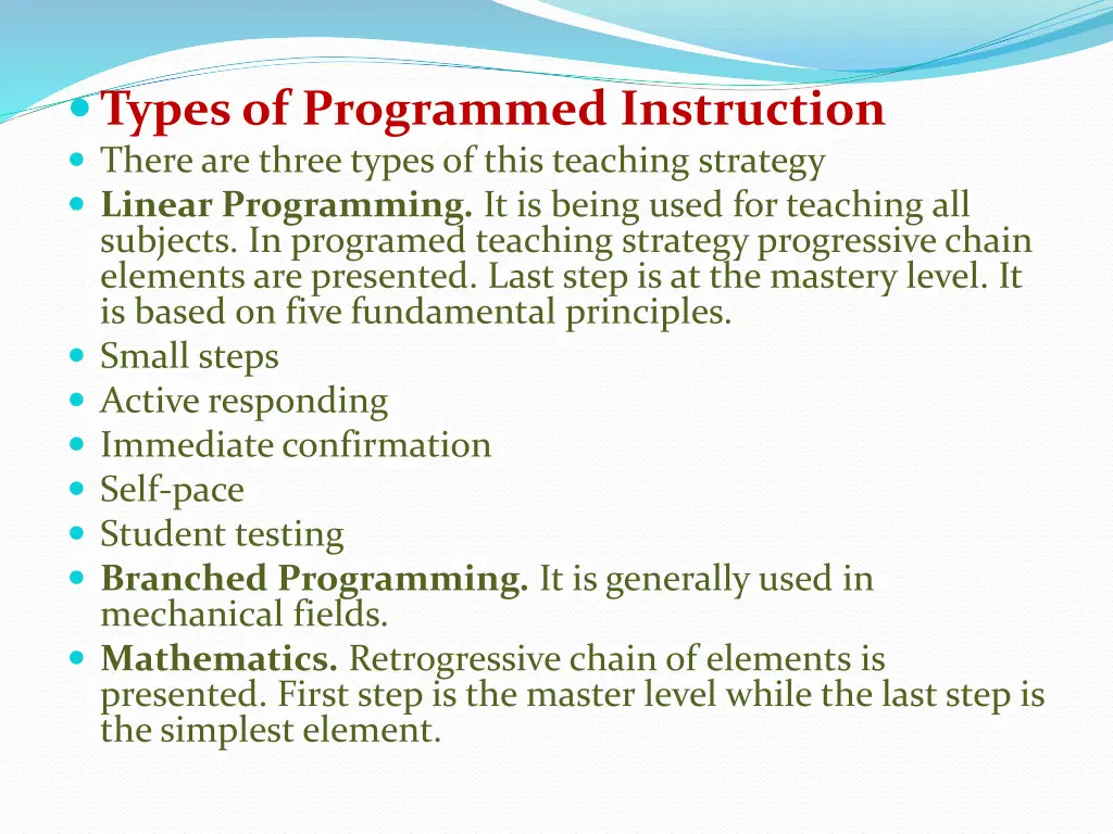types of programmed instruction there are three