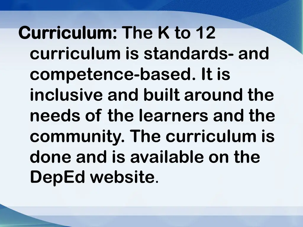 curriculum curriculum the k to 12 curriculum