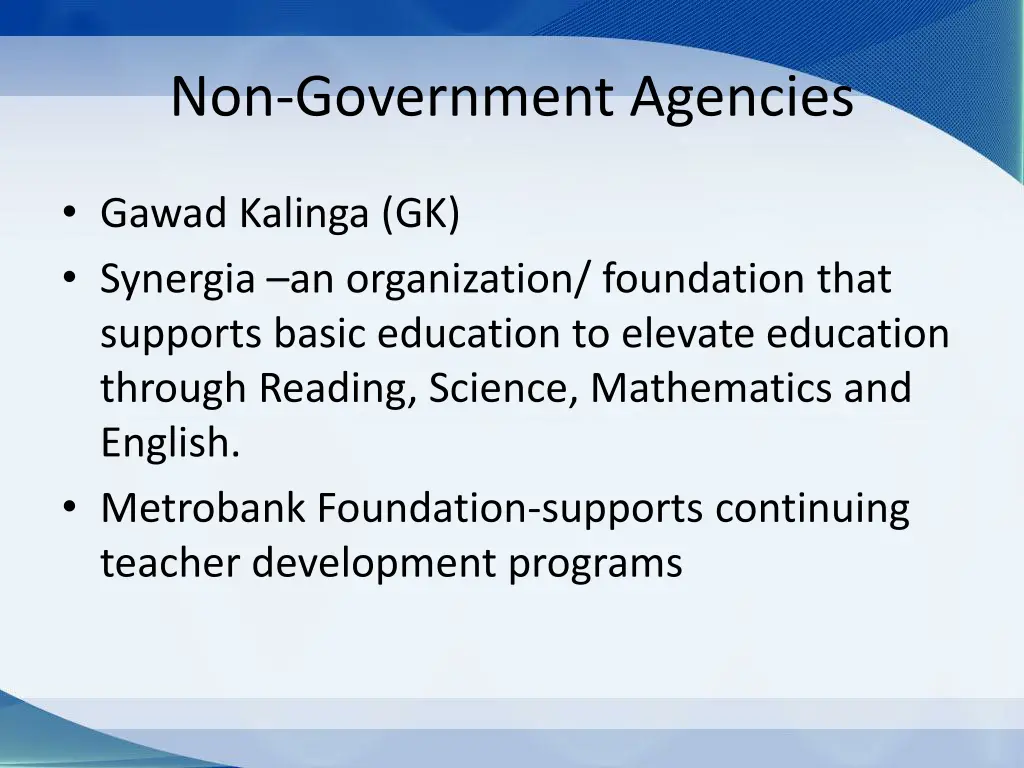 non government agencies