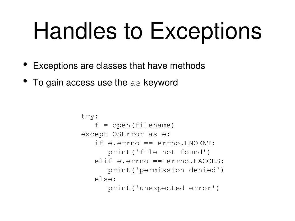 handles to exceptions