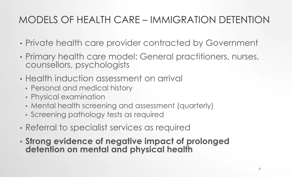 models of health care immigration detention