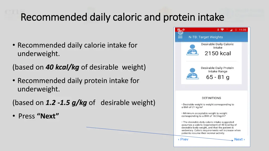 recommended daily caloric and protein intake