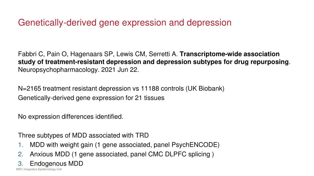 genetically derived gene expression and depression
