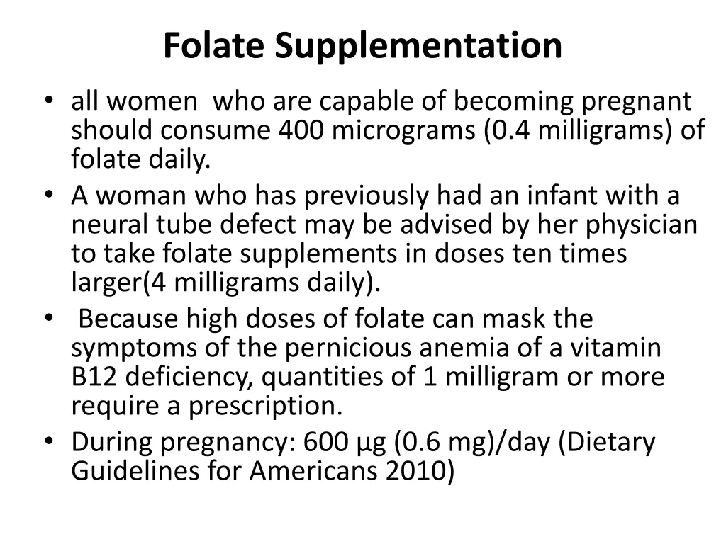 folate supplementation all women who are capable
