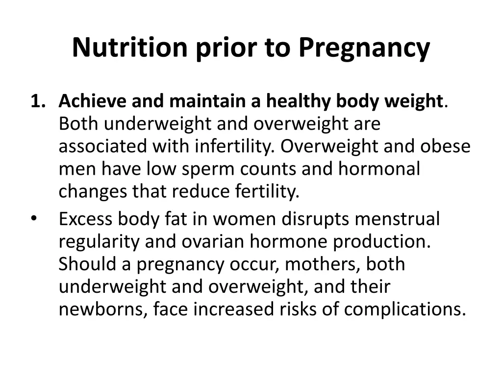 nutrition prior to pregnancy