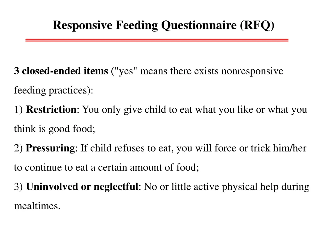 responsive feeding questionnaire rfq