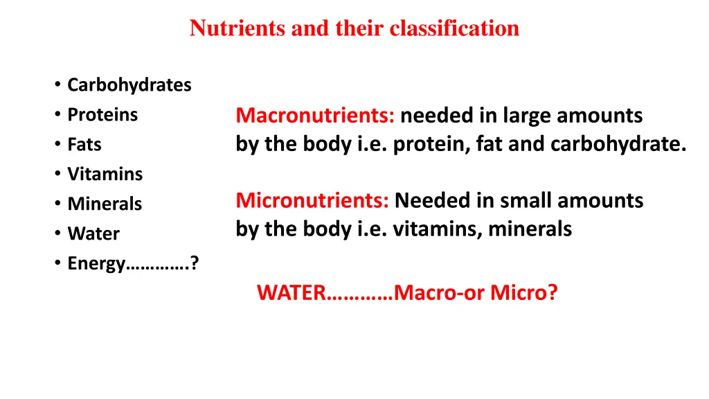 nutrients and their classification