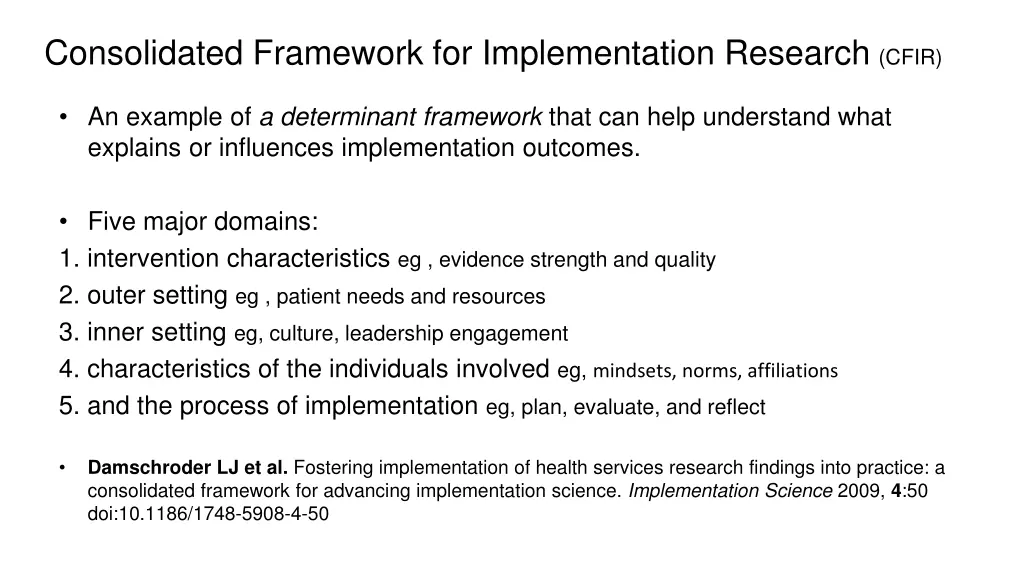 consolidated framework for implementation