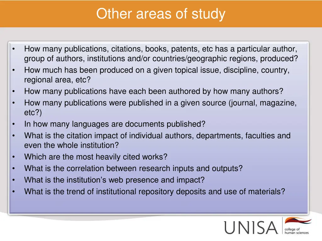 other areas of study