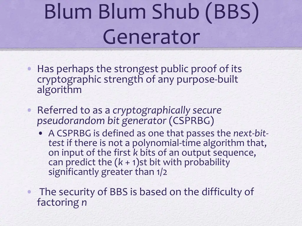 blum blum shub bbs generator