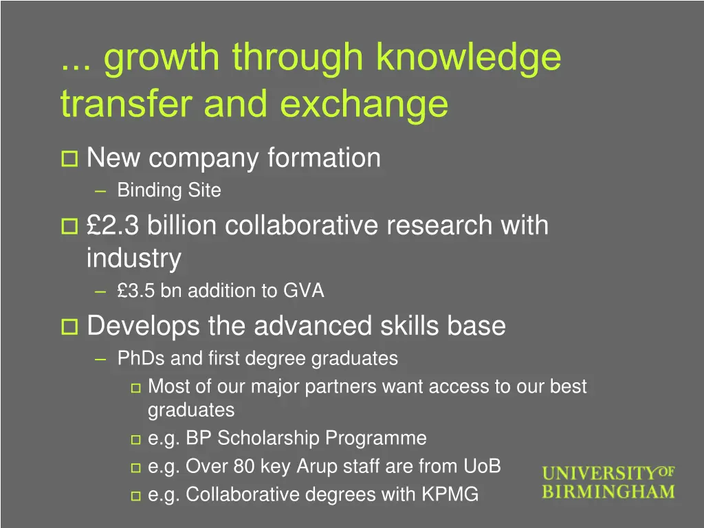 growth through knowledge transfer and exchange