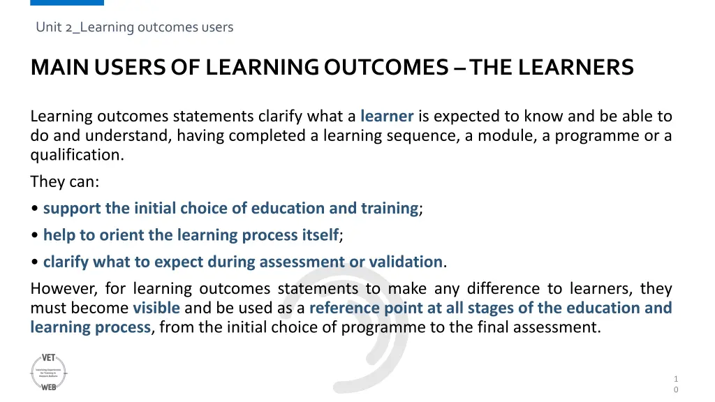 unit 2 learning outcomes users 1