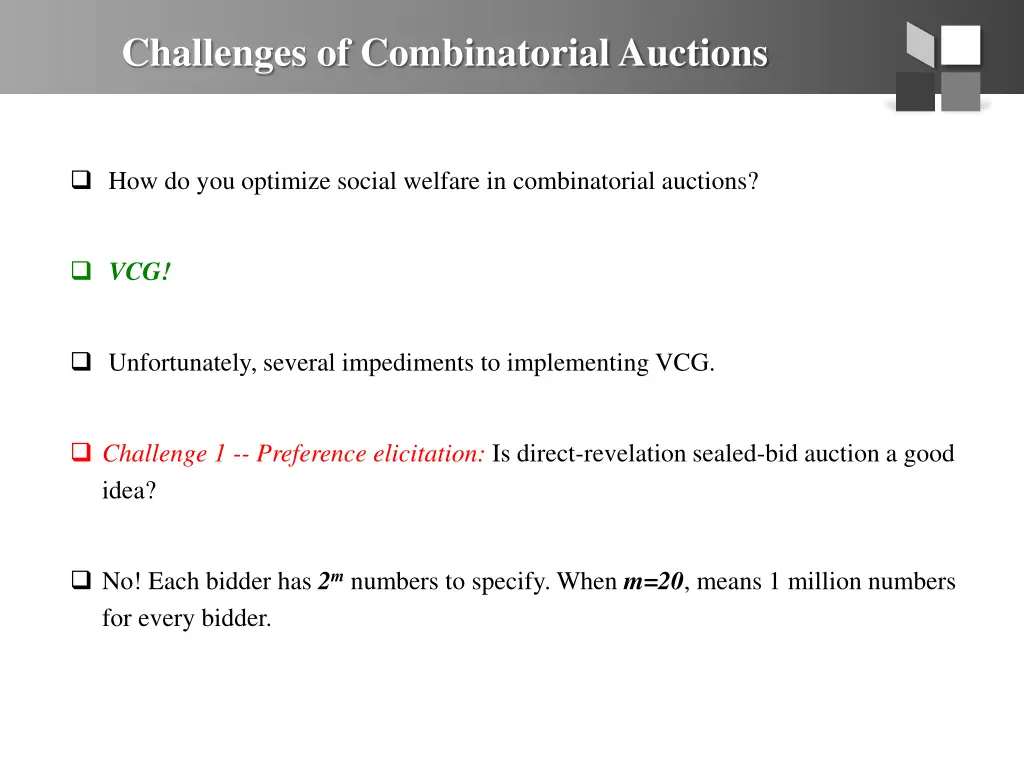 challenges of combinatorial auctions