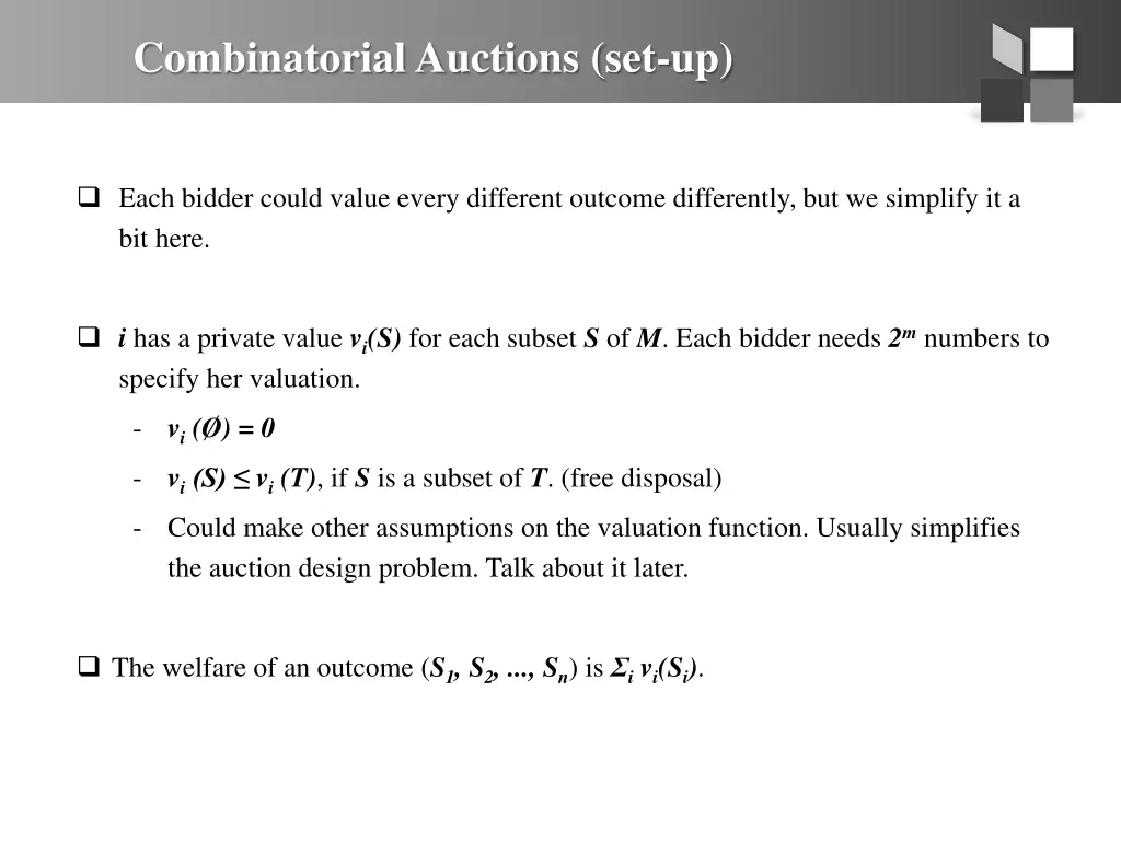 combinatorial auctions set up 1
