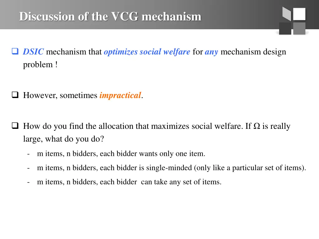 discussion of the vcg mechanism