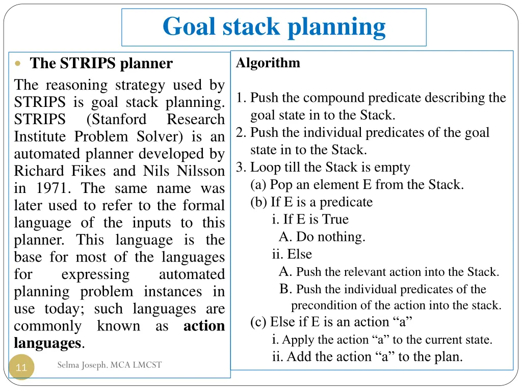 goal stack planning 2