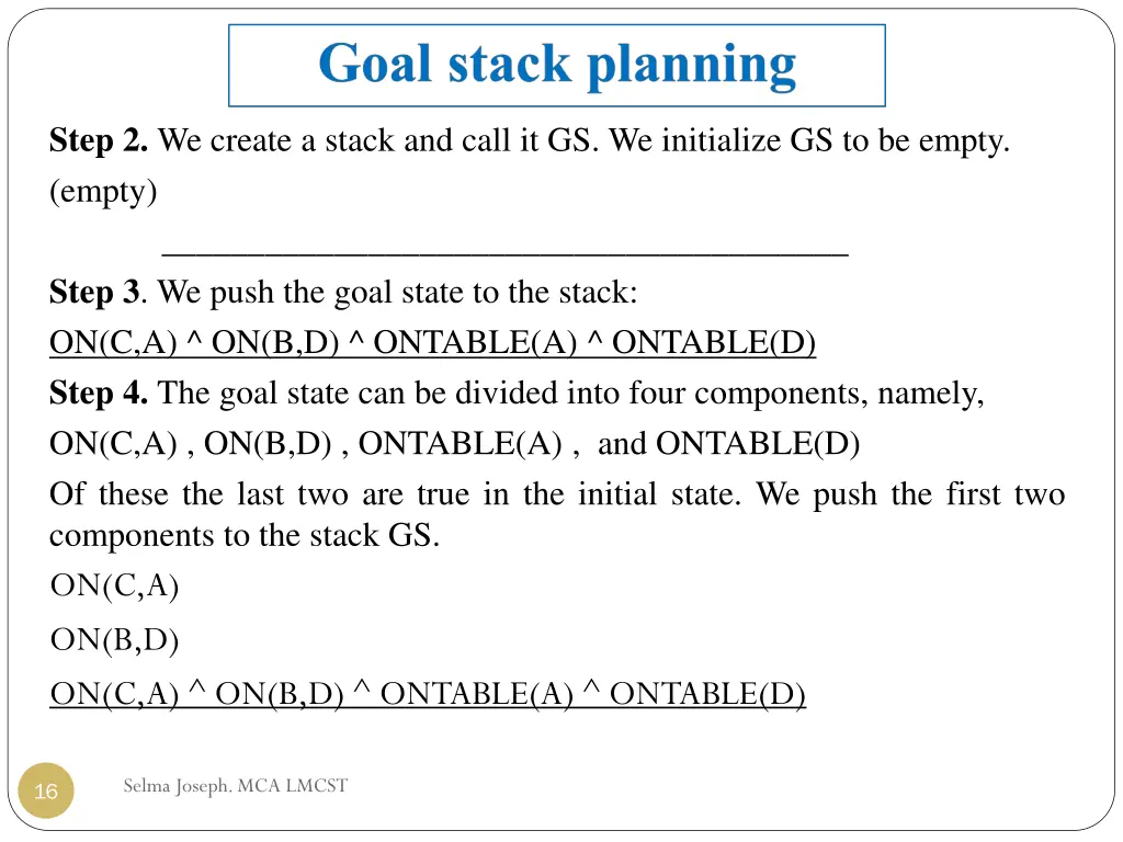 step 2 we create a stack and call