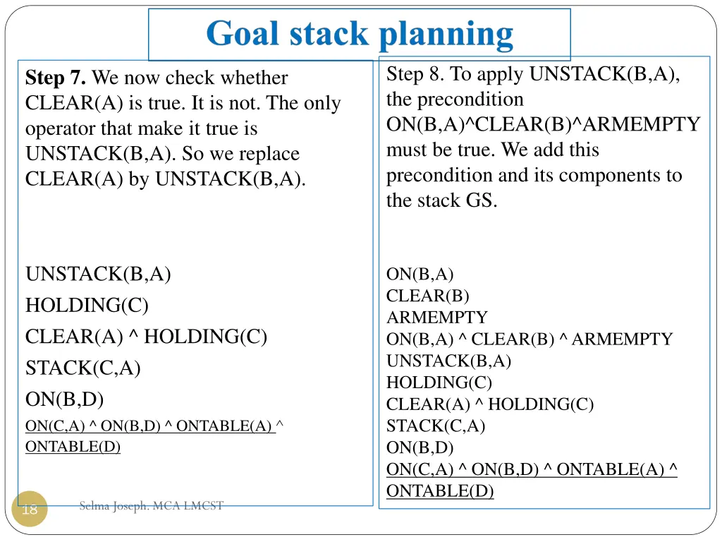 step 8 to apply unstack b a the precondition