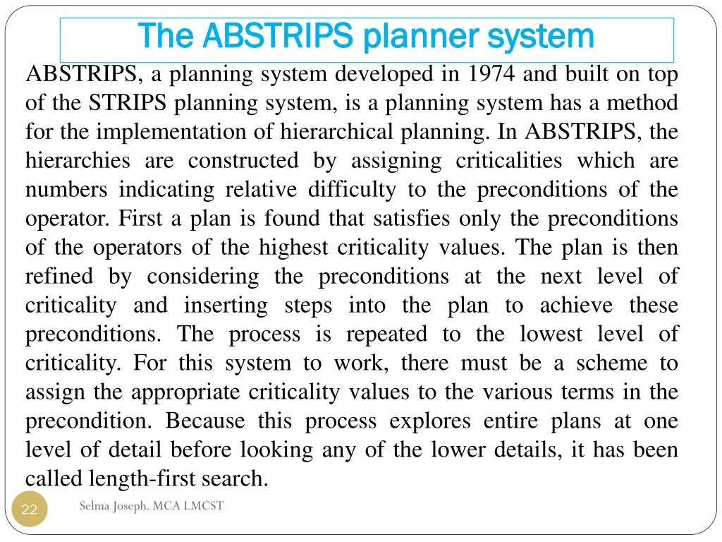 the abstrips planner system the abstrips planner