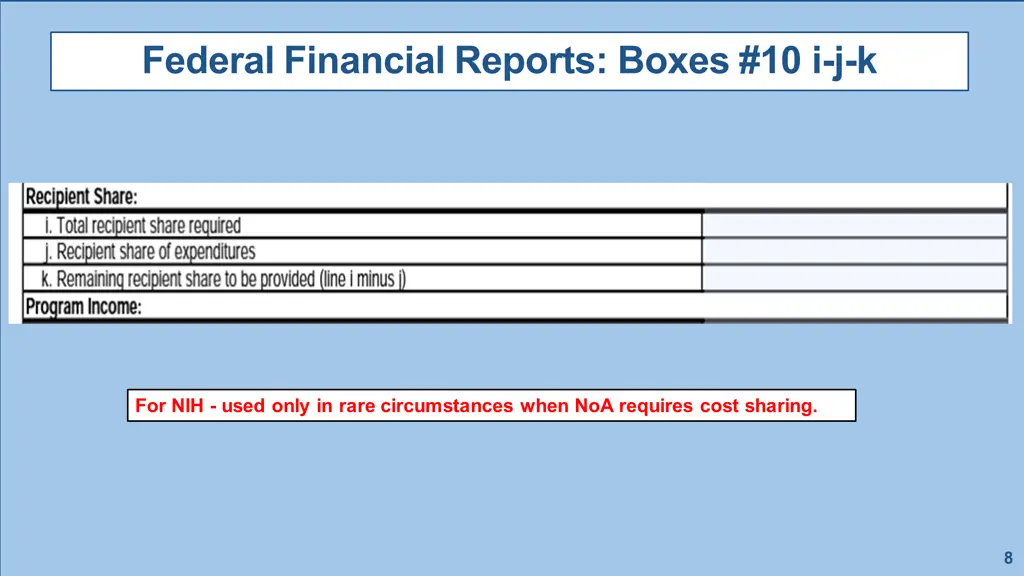 federal financial reports boxes 10 i j k