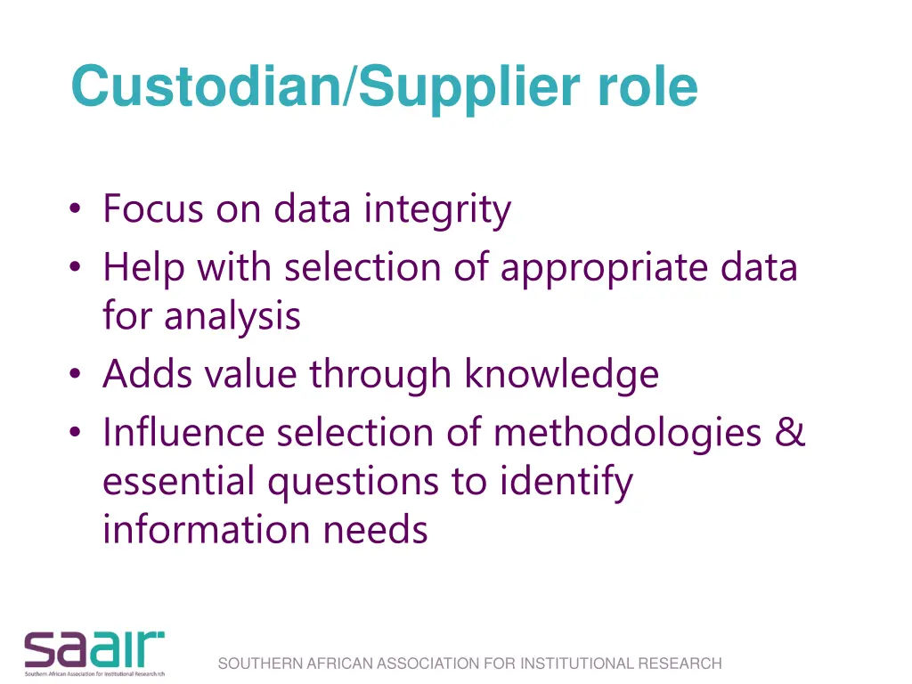custodian supplier role